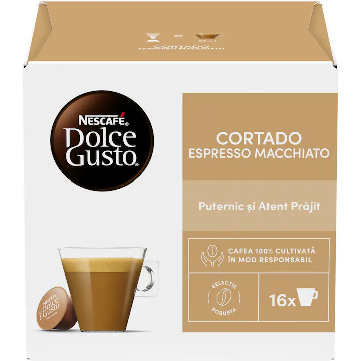 NESCAFÉ Dolce Gusto Cortado Espresso Macchiato, capsule cafea, cutie cu 16 capsule, 16 bauturi, 100.8g