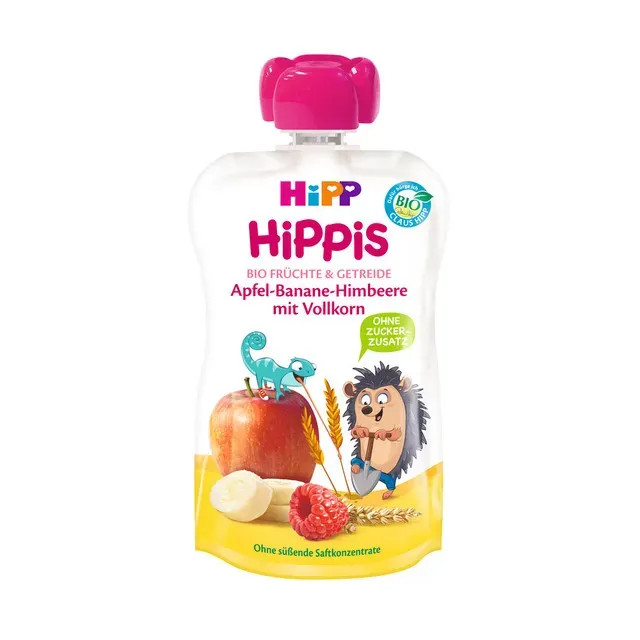 Piure de fructe si cereale Hip cu mar, banana, zmeura si cereale, de la 1 an, 100 g