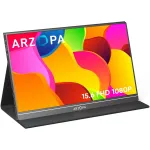Monitor portabil LED IPS Arzopa S1 Table 15.6", Full HD (1920x1080), 60Hz, Mini HDMI, USB-C, Boxe 1W x2, husa, compatibil console, negru