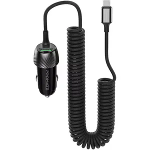 Incarcator auto PROMATE PowerDrive-33PDC, 1xUSB-A, 1xUSB-C Power Delivery 33W, negru