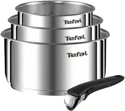 Set de gatit cu 4 piese Tefal Ingenio Emotion L8964S44, 16/18/20 cm, Argintiu