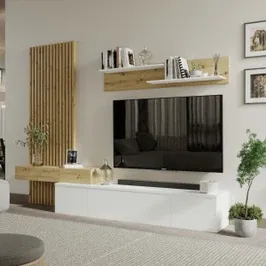Biblioteca living Rebeka, stejar artisan + alb, 249.5 cm, 3C