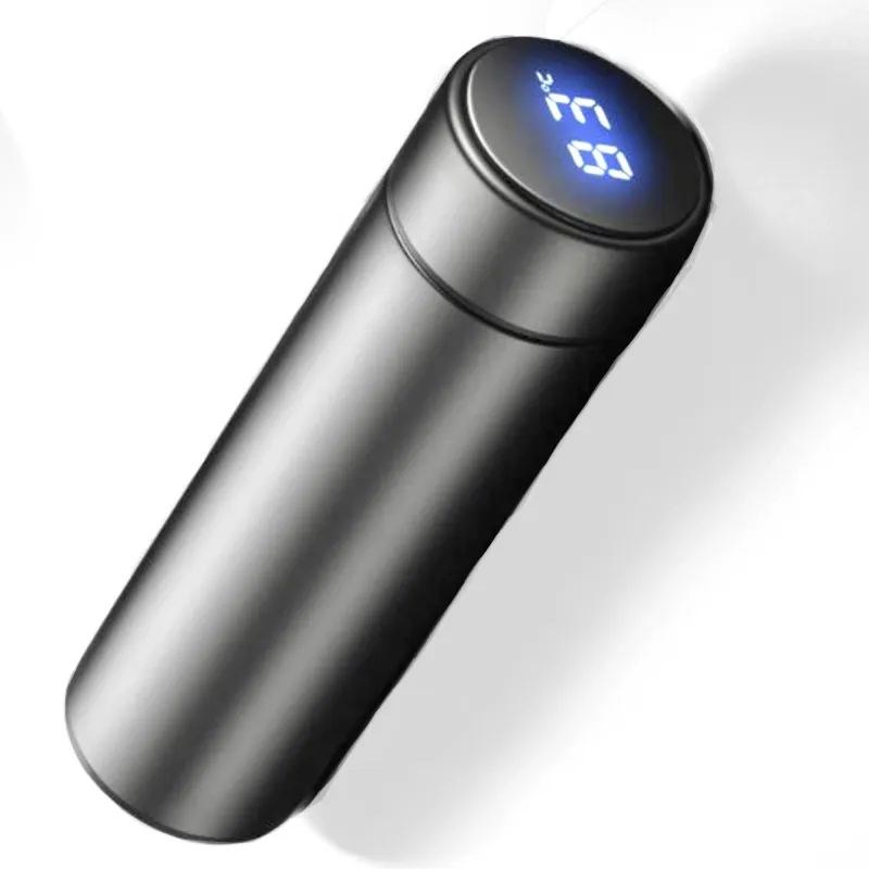 Termos, SMART MC afisaj Led cu ecran tactil, indicator de temperatura, otel inoxidabil, sticla inteligenta, ideal pentru cald sau rece, 500ml, Negru