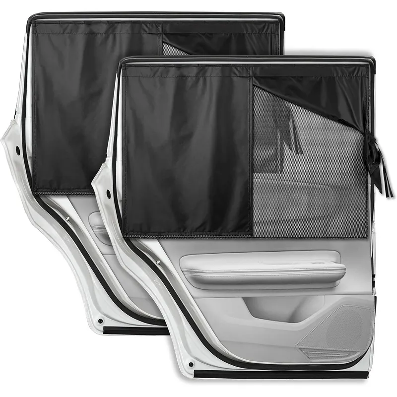 Set de 2 parasolare auto YOUKUKE®, Anti-orbire si 99% protectie UV, Transparent/Semi-transparent, Magnetic, pentru geam lateral si luneta, 70×48 cm, fibra de poliester, Negru