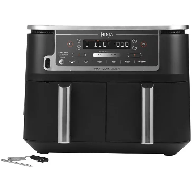 Friteuza cu aer cald Ninja Foodi DualZone AF451, 9.5l, 2470W, termometru digital, 6 functii de gatit, 2 placi cu invelis ceramic, negru