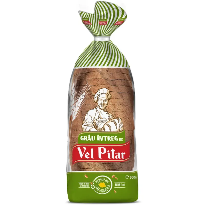 Paine din faina dietetica-integrala de grau Vel Pitar, feliata, 500 g