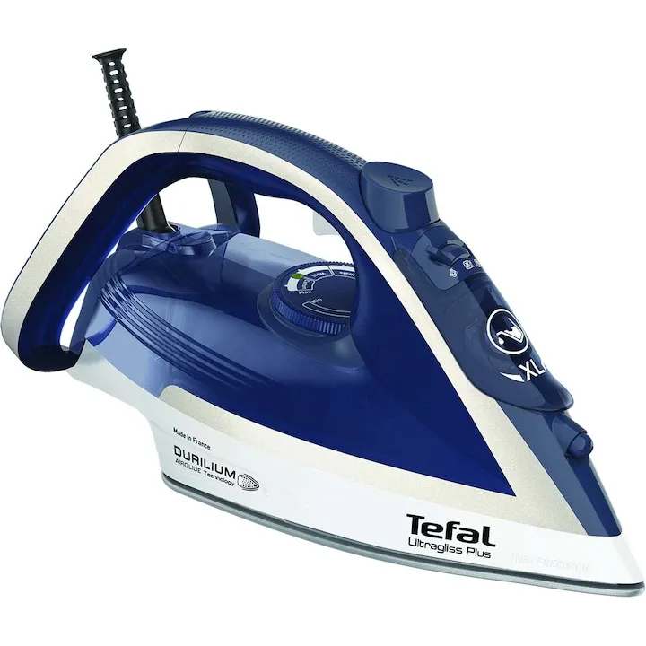 Fier de calcat Tefal Ultragliss Plus FV6812E0, 2800W, jet de abur 260 g/min, abur variabil 0-50 g/min, alb/albastru