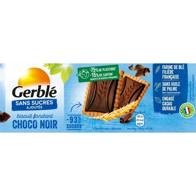 Biscuiti cu tablete de ciocolata neagra Gerble Glucoregul Cioco Light, fara zahar adaugat, 126 g