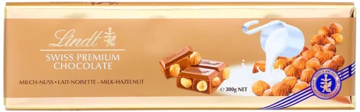 Ciocolata cu lapte si alune intregi Lindt, 300 g