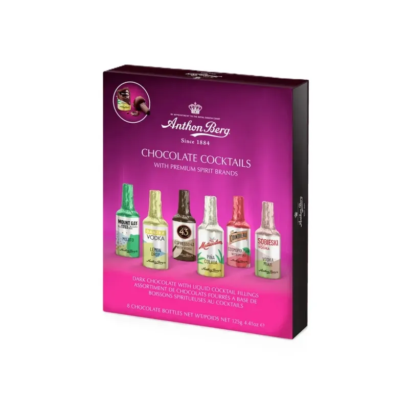 Bomboane de ciocolata neagra umplute cu alcool si suc de fructe Anthon Berg Chocolate Cocktails, 125 g