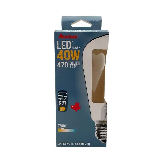 Bec LED Auchan, E27, 4.2 / 40 W, filament Edison, lumina calda