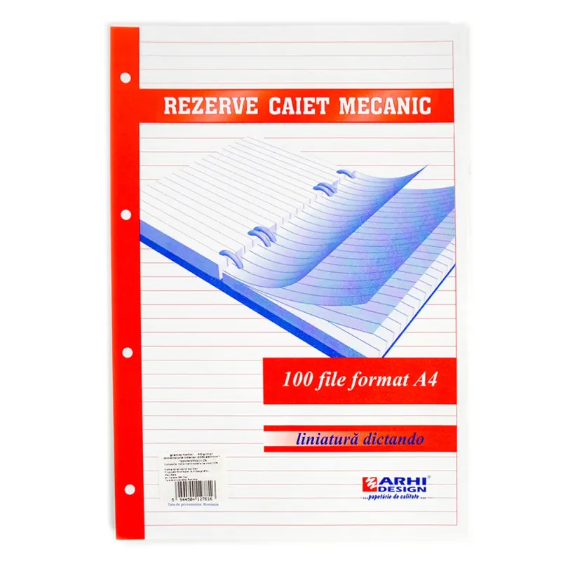 Rezerva caiet mecanic Arhi Design, A4, 100 file