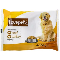 Hrana umeda pentru caini, cu vita si curcan 4x100g