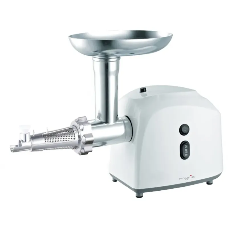 Masina de tocat carne MYRIA MY4075, 0.5kg/min, 1200W, accesoriu carnati/suc de rosii/kebbe, alb-gri