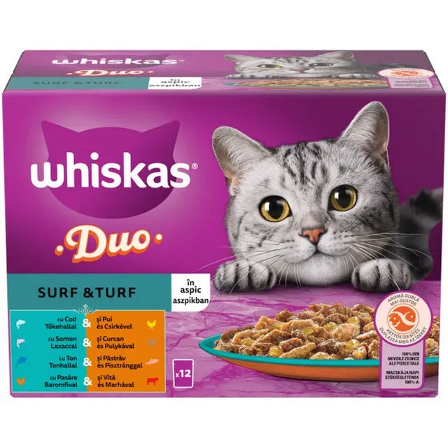 Hrana umeda pentru pisici Whiskas Duo Surf & Turf, 12 x 85 g