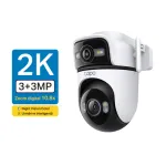 Camera de supraveghere Wireless TP-Link Tapo C545D cu 2 obiective, 2K 3MP + 2K 3MP, Pan/Tilt, Utilizare exterior, Wireless cu 2 antene si RJ45, unghi larg 165° si teleobiectiv 6 mm, Night Vision, Detectare Smart AI, Two-Way Audio, ONVIF, IP66