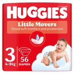 Scutece Huggies Little Movers Jumbo, marimea 3, 4 - 9 kg, 56 bucati