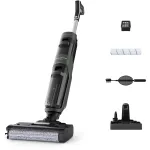 Aspirator vertical fara fir cu spalare Rowenta X-Clean 4 GZ5037WO, 200W, 425 RPM, pana la 50 min autonomie, ecran LED, functie autocuratare, baza de incarcare cu suport accesorii, compatibil cu detergent, gri & negru