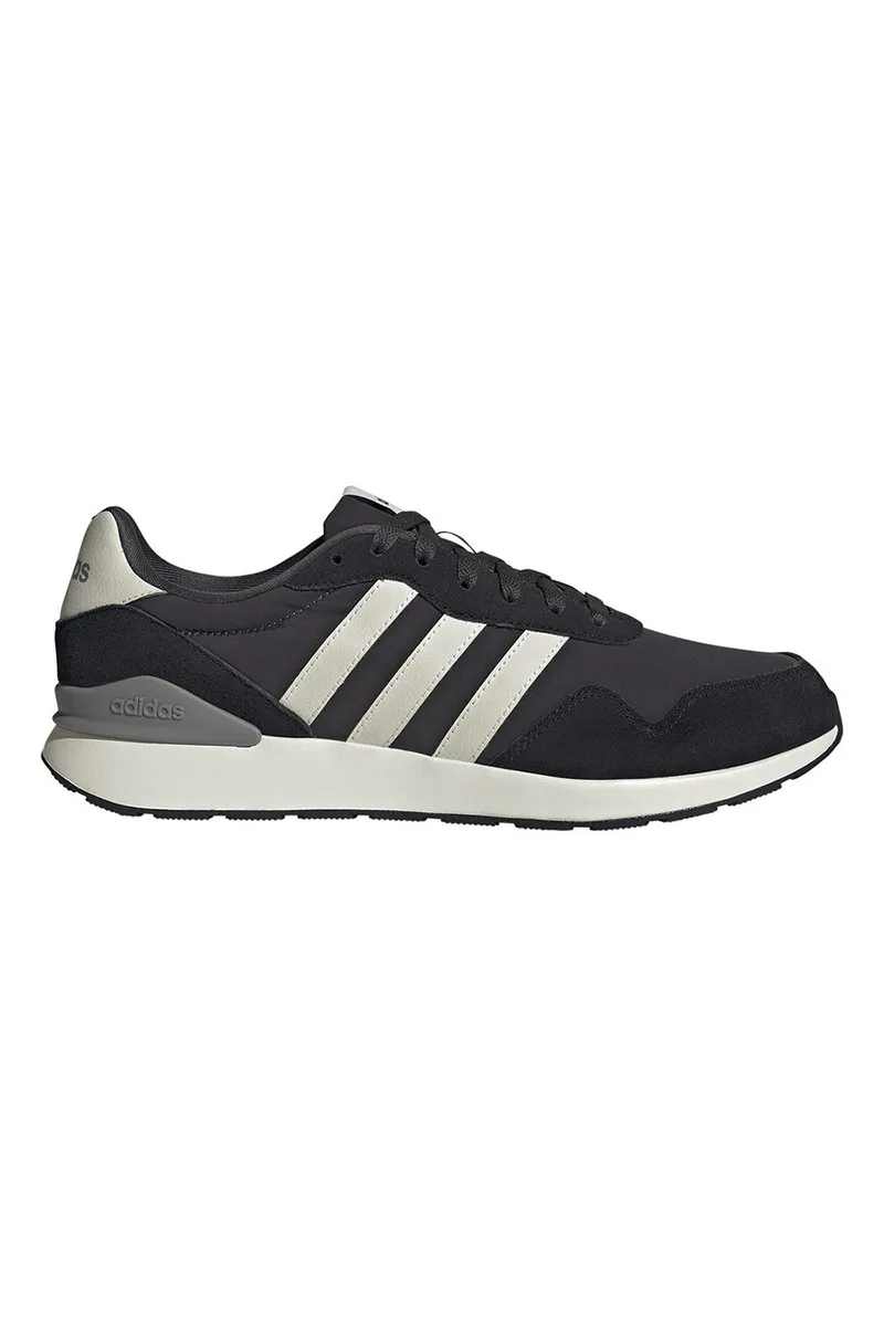 adidas Sportswear, Pantofi sport Run 60s cu detalii de piele intoarsa, Negru/Alb murdar/Gri antracit