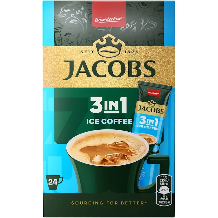 Cafea solubila, Jacobs 3in1 Ice Coffee, 24 plicuri x 12.7g, 304.8 g