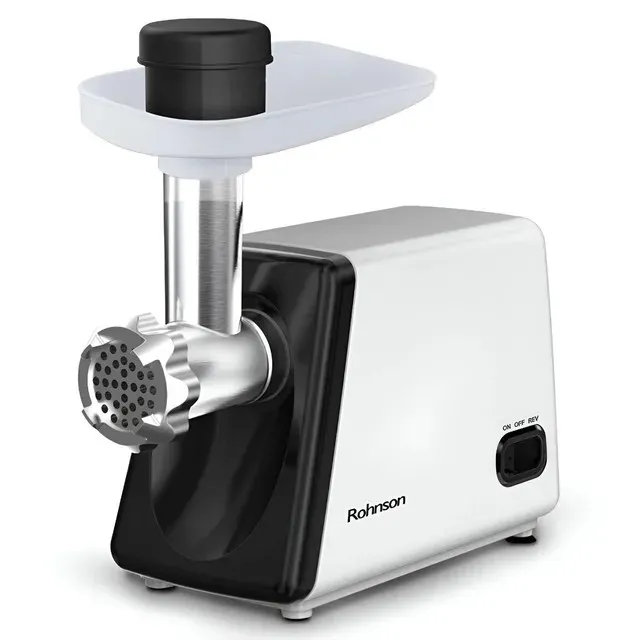 Masina de tocat electrica Rohnson R5422, 1500W, accesoriu pentru rosii si carnati, 2 site, alb/negru