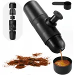 Espressor portabil manual MOGODA®, 8 bar, 70 ml, Cafea macinata, Presiune creata manual la buton, Nu incalzeste apa, 175 x 70 x 60 mm, Negru