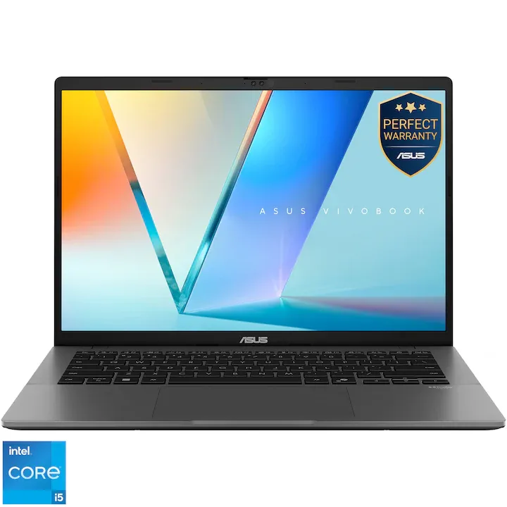 ASUS Vivobook S14 S3407VA cu procesor Intel Core i5-13420H pana la 4.6GHz, 14'', WUXGA, IPS, 16GB DDR5 RAM, 1TB SSD, Intel UHD Graphics, No OS, Matte Gray