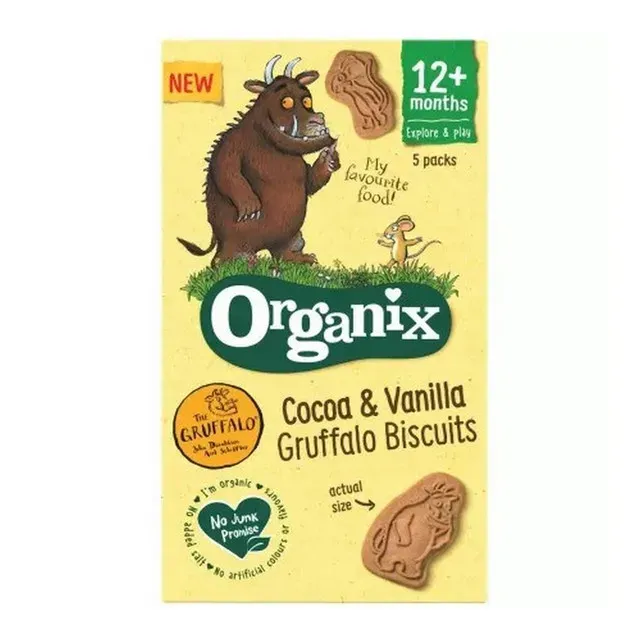 Biscuiti bio cu cacao si vanilie Organix Gruffalo, de la 12 luni, 100 g