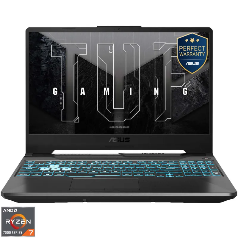 Gaming ASUS TUF A15 cu procesor AMD Ryzen™ 7 7445HS pana la 4.70 GHz, 15.6'', Full HD, 144Hz, IPS, 16GB DDR5 RAM, 512GB SSD, NVIDIA® GeForce RTX™ 3050 4GB GDDR6, No OS, Graphite Black