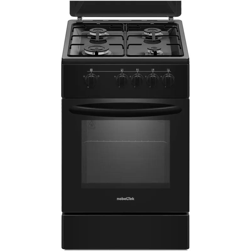 Aragaz Nobeltek NLT 5551N/G1, Gaz, 4 arzatoare, Siguranta plita si cuptor, Echipat cu diuze GPL, Diuze GN de schimb, 50 cm, Negru