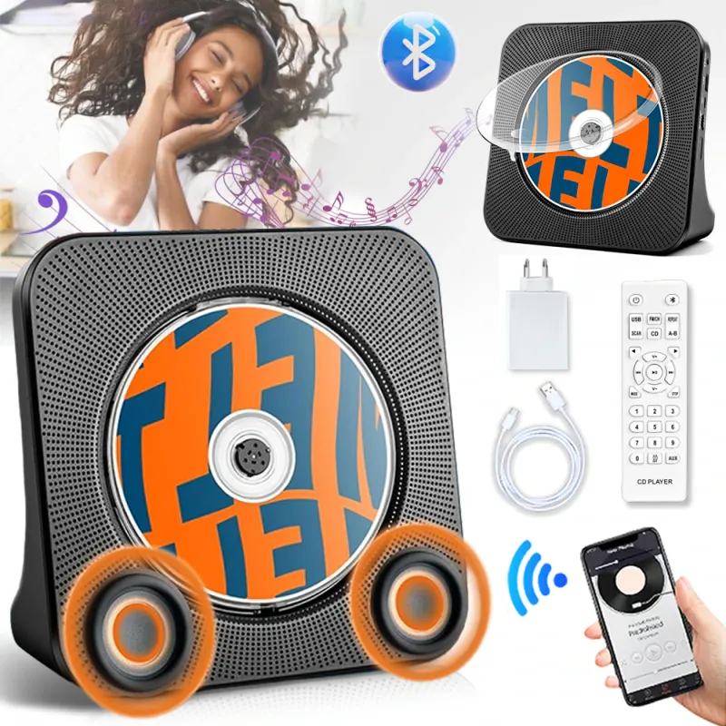 CD Player Portabil, Tressino, Bluetooth 5.0, Difuzoare HiFi 20W, Redare CD/USB (MP3/WMA), Ecran LED, Radio FM cu Antena, Intrare AUX, Incarcare Type-C, Temporizator Somn, Compatibil Casa/Birou, Negru