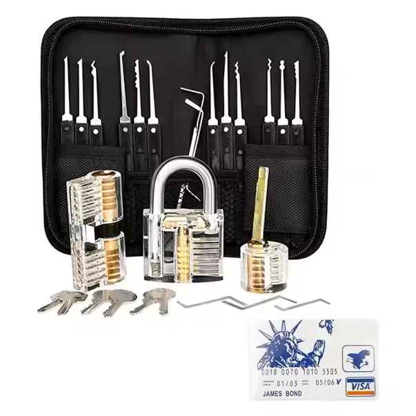 Set de antrenament cadou pentru lacatus 17 buc, instrumente de lacatus de inalta calitate, set extractor transparent, incuietori cu carduri