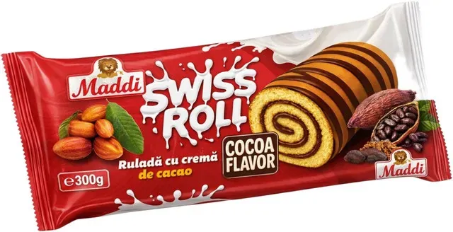 Rulada cu crema de cacao Maddi Swiss Roll, 300 g