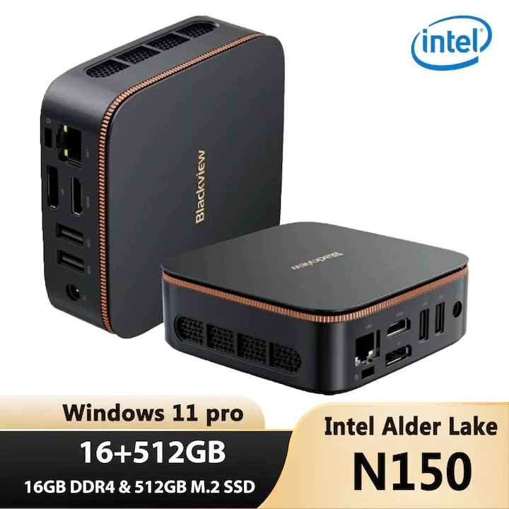 Mini PC Blackview MP20 Intel Twin Lake N150 (pana la 3,6 GHz),16GB+512GB M.2 SSD Mini Desktop, Win11 Pro, WiFi 6/BT5.2/USB*4/HDMI+DP Dual Display 4K@60Hz UHD/VESA pentru Desktop/MFD