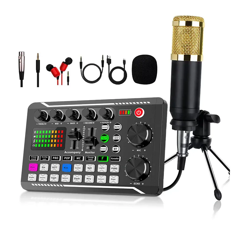 Kit Mixer Placa de Sunet pentru Streaming Live, Set Microfon Condensator BM800 cu Bluetooth, Efecte Sonore si Mixaj Audio, Audio Live Profesional, Multicolor
