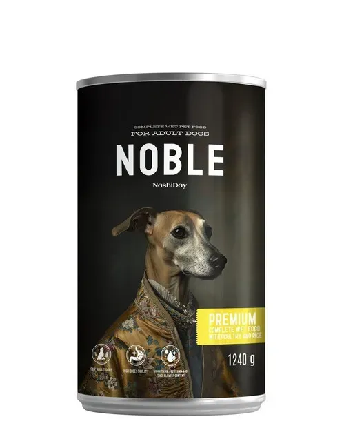 Hrana umeda pentru caini adulti Noble, pasare si orez, 1240 g