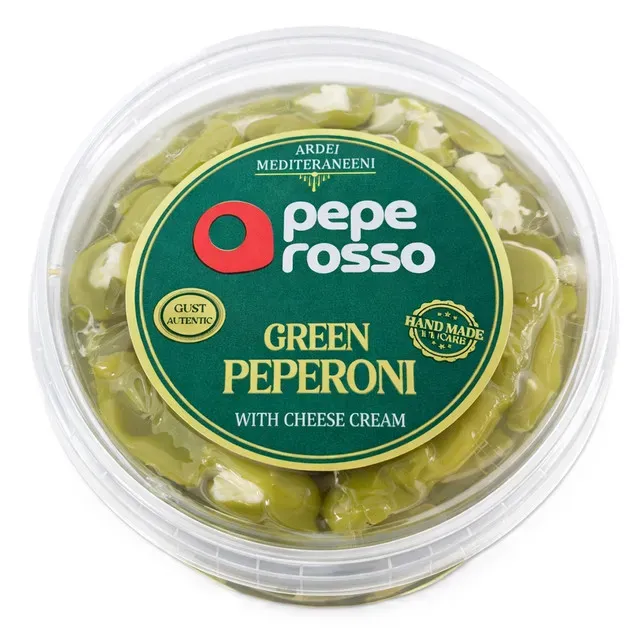 Ardei macedoneni verzi umpluti cu crema de branza Pepe Rosso, 150 g