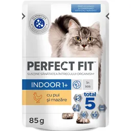 Hrana umeda pentru pisici Indoor 1+, cu pui si mazare in sos 85g