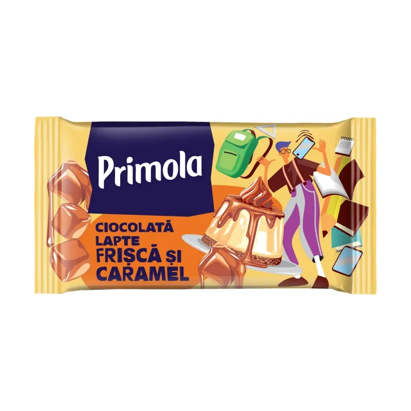 Ciocolata cu crema cu lapte, frisca si caramel Primola, 92 g