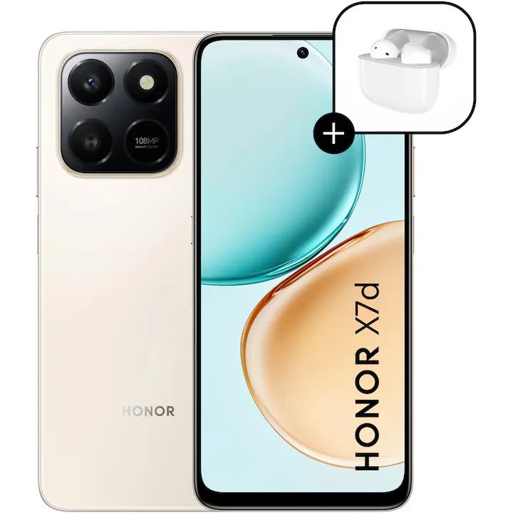 HONOR X7d, Dual SIM, 8GB RAM, 256GB ROM, Desert Gold - Casti Honor Choice Earbuds X7e Active incluse
