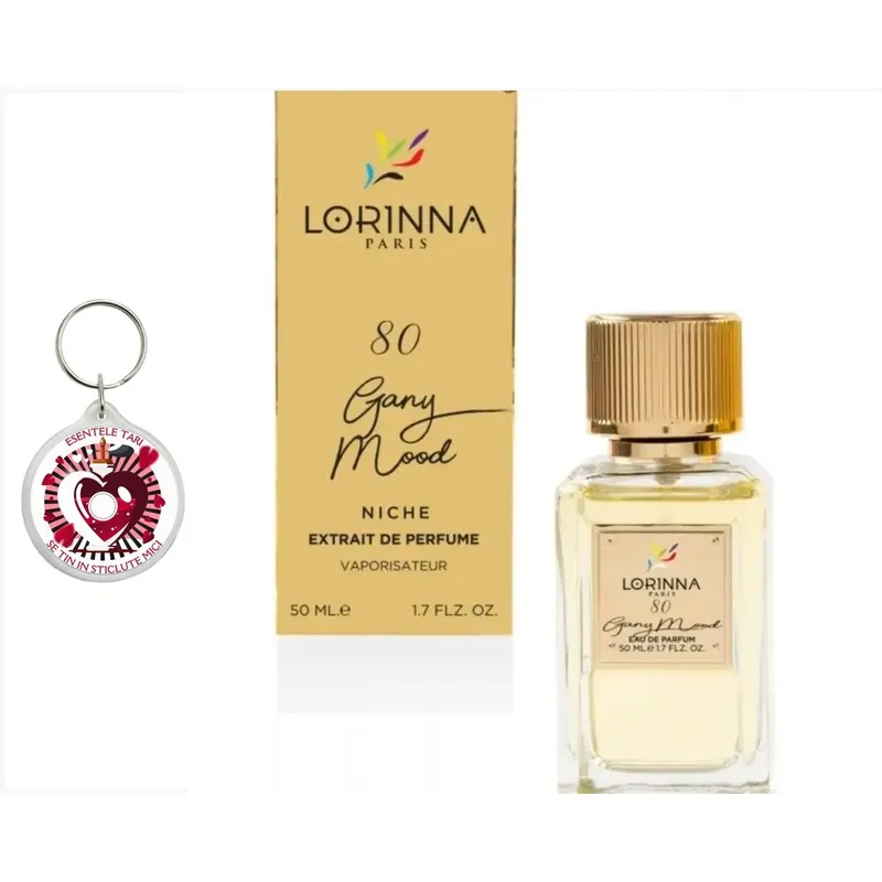 Set Extract de Parfum Lorinna Paris Parfum Gany Mood, unisex 50 ml si breloc esentele tari se tin in sticlute mici