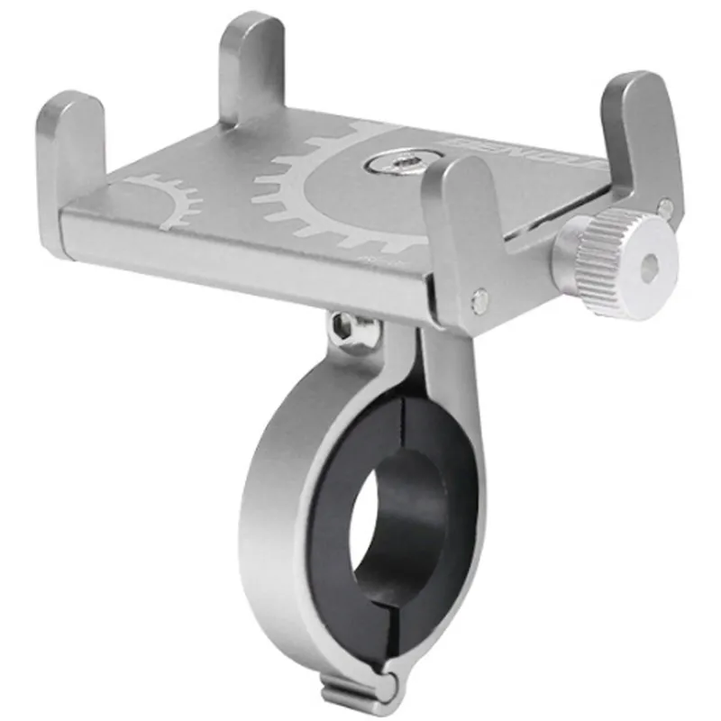 Suport de Telefon pentru Bicicleta/Motocicleta/Scuter/Trotineta, SINBINTA, Montaj pe Ghidon, Brat de clema puternic, Design cu patru gheare, Rezistent apa si socuri, Montare usoara, Aliaj de aluminiu, 9x5.5x2.7cm, Argintiu