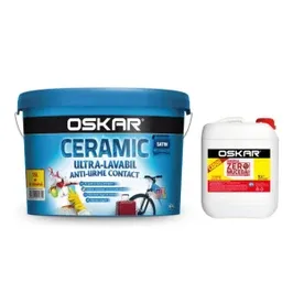 Vopsea ultralavabila, interior / exterior, Oskar Ceramic satinat, alb, 15 L + amorsa Oskar Zero Mucegai, 4 L