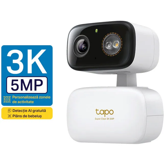 Camera de supraveghere Wireless TP-Link Tapo C236 cu Pan/Tilt 360 grade, 5MP 3K, Color Night Vision, Detectare Smart AI, Two-Way Audio, ONVIF, IP65