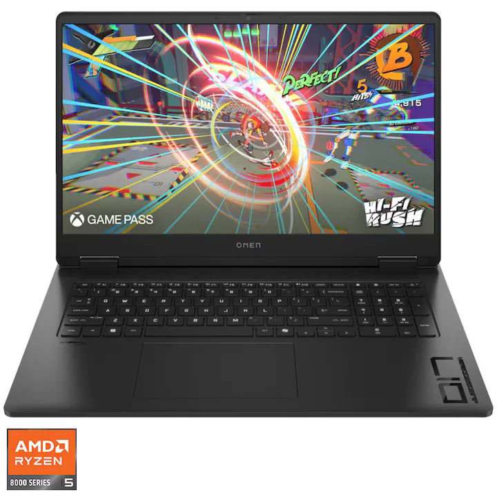 Gaming HP OMEN 17-db0006nq cu procesor AMD Ryzen™ 5 8645HS până la 5GHz, 17.3'' Full HD, IPS, 144Hz, 16GB DDR5 RAM, 1TB SSD, NVIDIA® GeForce RTX™ 4050 6GB GDDR6, Free DOS, Black
