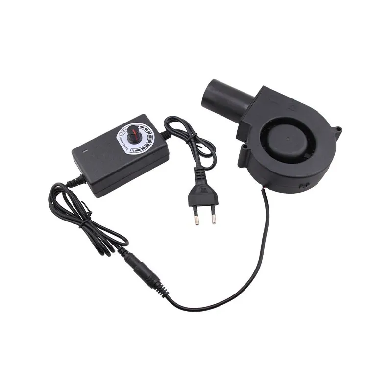 Ventilator portabil pentru gratar, 97x97x33mm, cu controler de viteza si duza, pentru gratar in aer liber, gatit in camping, soba cu lemne, carbune, negru