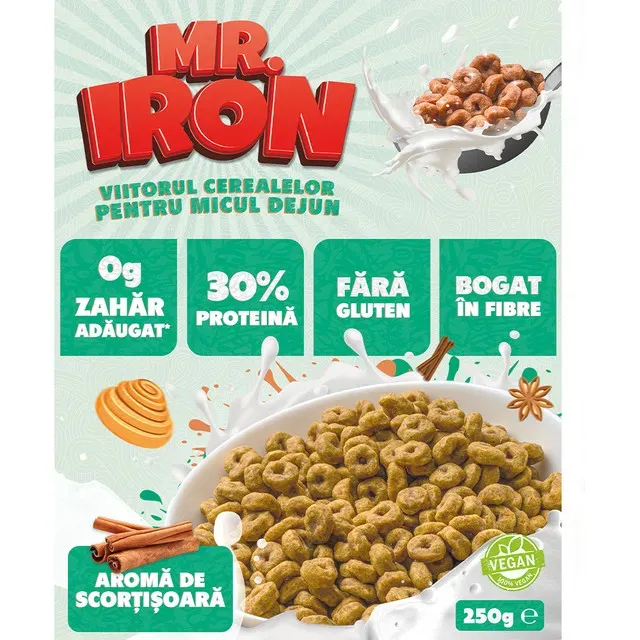 Cereale proteice cu aroma de scortisoara Mister Iron, 250 g