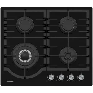 Plita incorporabila Heinner HBH-M447IWFGBK, Gaz, 4 arzatoare, Aprindere electrica integrata, Sistem de siguranta, Wok, 60 cm, Negru