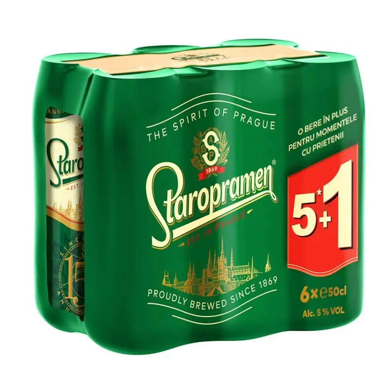 Bere blonda Staropramen, 5+1 x 0.5 l