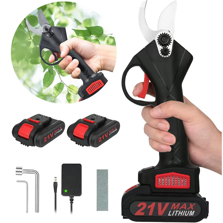 Foarfeca Electrica pentru arbusti si gradinarit, Ultrixe, 21V, portabila, 2 acumulator 1500MAH, Motor brushless, 30mm capacitate max taiere, 1 incarcator, autonomie mare, Negru
